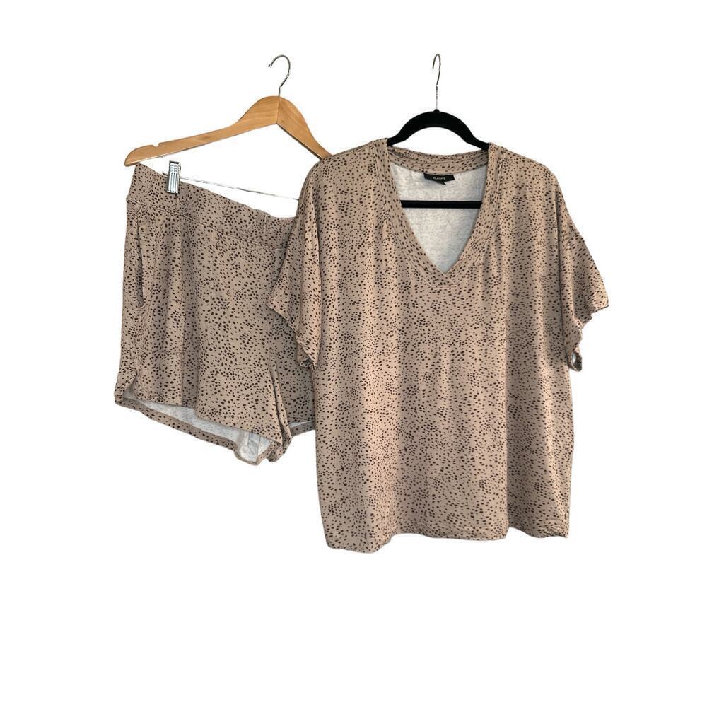 Alfani Intimates Women's Animal Print V-Neck & Shorts Pajama Set Sz XL Tan Brown